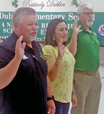 Bob Cervetto, Anjelica Salyer and Pat Leatherwood took new oaths of office during the regular Dublin ISD School Board meeting Monday night following the canvassing of the May 7 elections. Paul Gaudette | Citizen staff photo