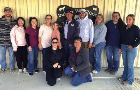 Dublin Vet Clinic staff includes back row from left, Haze Tomascik, Lizbeth Solis, Katie Smith, Jacy and Clara Bingham, Dennis Reed, James Cheshire, Kyla Tatum, Macanea Powell, Cashlin Farr and front, Tiffany Ruiz and Laura Tucker. Courtesy photo