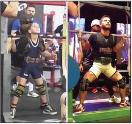 Jessa Bamber, left, competes in her first lifting competition while her dad, Levi Bamber, works to set a world bench press record at the Texas State Championship in Odessa. Courtesy photo