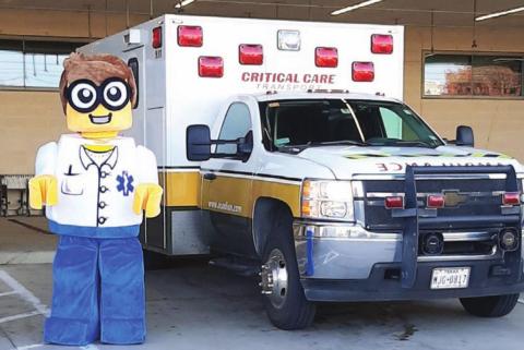 Bubbles, the 8-foot mascot of Brick EMS will appear in Stephenville’s Fourth of July Parade on Saturday at 9 a.m. Bubbles will appear at Dublin’s Frontier Heroes Museum from 11:30 a.m. to 1:30 p.m. The museum has a permanent exhibit on Brick EMS, which showcases the efforts of life-saving first responders through Lego displays.. | submitted photo