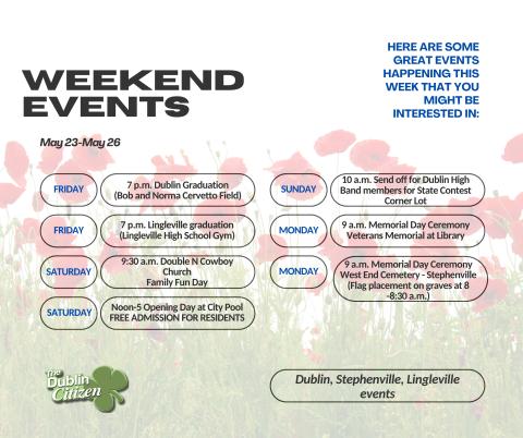 Weekend calendar of events