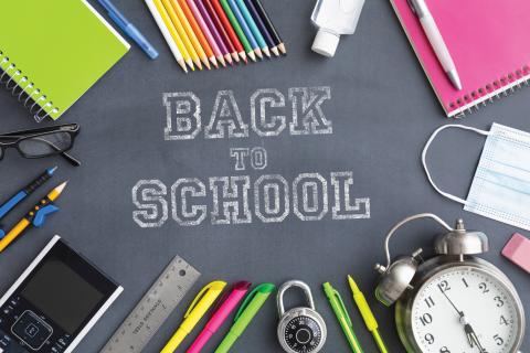 graphic full of school supplies, very colorful