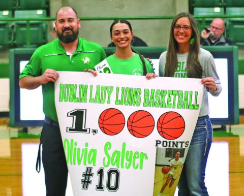 Senior Dublin Lady Lion Olivia Salyer was recognized Friday, Feb. 6 for scoring more than 1,000 points. The recognition came during Senior night. (Senior Night photos will be printed in the end of season basketball section next week.) Paul Gaudette | Citizen staff photo