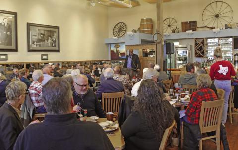 Tarleton PD Officer Blessed Matai offers remarks as the keynote speaker at the annual Dr. Martin Luther King Breakfast Monday, Jan. 19 at Greer’s in Stephenville. Wyndi Veigel-Gaudette | Citizen staff photo