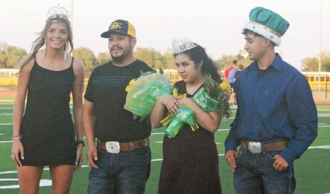 Wyndi Veigel | Citizen staff photo Homecoming Queen Isabella Chacon is crowned along her dad and Homecoming King Cesar Solano who was crowned at the community-wide pep rally Friday afternoon. The crown was presented by last year’s Homecoming Queen Hannah Binkley. For more Homecoming photos see page 8B and the Dublin Citizen Facebook page.