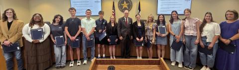 The Mayor’s Youth Council for the city of Stephenville was recognized during the May 5 city council meeting by Stephenville Mayor Lonn Reisman, center, and City Secretary Sarah Lockenour, far right. Wyndi Veigel-Gaudette | Citizen staff photo