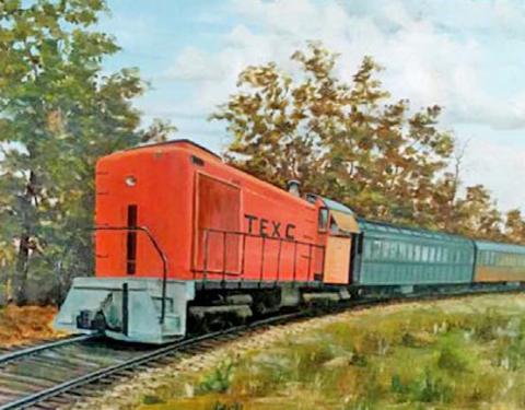 Dubliner Roy Lee Mayfield treasures paintings he owns by local painter Ruth and Joe Buckler including one of of Dublin’s “Goober Express.”