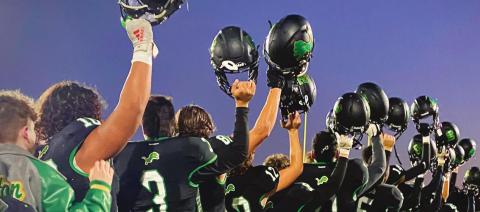 Dublin Lions players raised their helmets in salute on the sideline during the Area Championship game on Nov. 19. Paizlee Haby | submitted photo