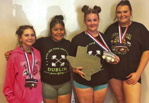 Four DHS girls competed at State Powerlifting meet Thursday, March 19 with Senior Cassidy Adair breaking a state record in bench press and earning second place. Jessa Bamber placed third, Bayli Jackson placed 5th and Candy Rodriguez made her second appearance at State. Courtesy photo