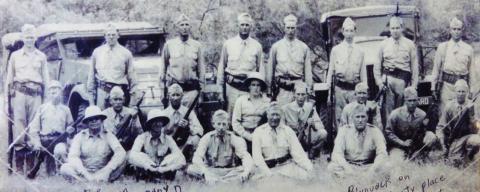 The Texas State Guard was sent to Desdemona to stand guard over a Japanese balloon that dropped there in 1945. Wade Cowan, the youngest member of Company D, is seen to the far left. Photo courtesy of Dublin Historical Museum