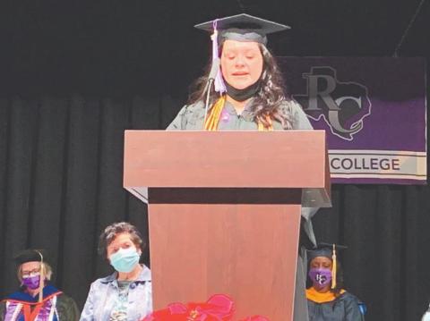 Anna Maria Rodriguez addresses her fellow graduates during Ranger College’s commencement ceremony on Dec. 4 in Ranger. Rodriguez was among a handful of graduates receiving their Associate of Applied Science degrees during the event. | submitted photo