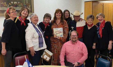 The Stephenville Music Club is presented with the ‘Music of the Alamo’ book by chapter member Judith D’Amico. Submitted photo