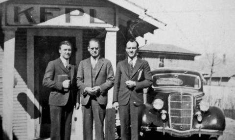 Sermons were often heard on Dublin radio station KFPL. Pastor Doc Lovell (above, left) and Johnnie Lovell (right) are seen here along with KFPL owner Charlie Baxter (center). KFPL was a very early radio station starting in 1924 with 15 watts of power. Brother Jack Hathaway and Sister Helen (below) were on KFPL mornings in 1940. The call letters stood for Kind Friends Please Listen. | archive photos