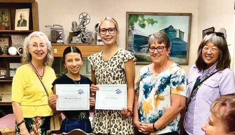 Dublin Woman’s Thursday Club members Leta Sage, Denise Weems and Janet Pino recently presented scholarships to seniors Wendy Calderon and Bailey Watson at their May meeting. Submitted photo