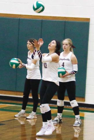 Lingleville Lady Cardinals practice hits before their game with Dublin in the Neff Gym Friday, Aug. 15. Paul Gaudette | Citizen staff photo