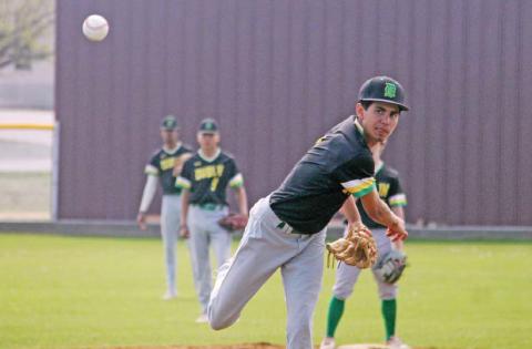 Dublin Lion Kaden Gaitan unleashes a pitch during a tournament game against Huckabay Saturday morning in DeLeon. Wyndi Veigel | Citizen staff photo