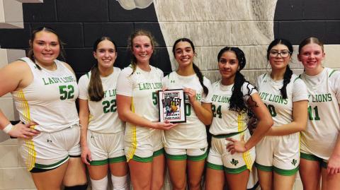 The Dublin Lady Lions claimed third place at the Hamilton Hoopfest tournament Nov. 20-22. Pictured are: #52 Bayli Jackson, #22 Regan Vanbebber, #5 Derby Kukla, #10 Olivia Salyer, #24 Adrianna Stewart, #20 Savanna Chacon, and #11 Brittney Everett. (Not pictured #13 Ismari Molina) | Submitted photo