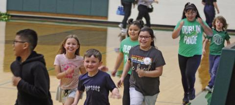 Dublin youngsters were rewarded for good attendance by getting to run on the court with the Dublin Lions Friday, Feb. 6. Paul Gaudette | Citizen staff photo