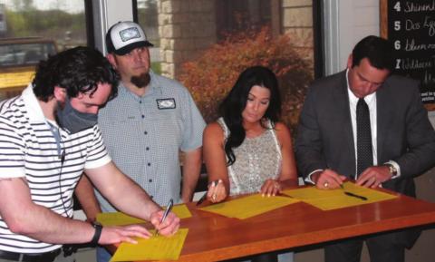 A press conference was held at Chili’s in Stephenville to announce a petition seeking a vote for the legal sale of all alcoholic beverages including mixed beverages in Erath County and to make the laws on sale consistent throughout the county. Speaking on behalf of the petition and signing were: Aubrey Batten (Chili’s manager), Court Cole (Bull Nettle Bar &amp; Grill owner) and Lisa Pendleton (Hearsay Wine Bar owner) and Brady Pendleton. Paul Gaudette | Citizen staff photo