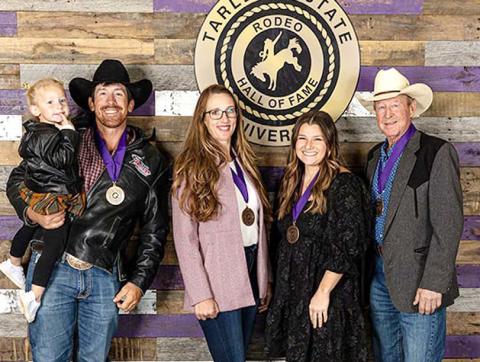 Tarleton State University’s Rodeo Hall of Fame welcomed four new members in Friday, ceremonies. New inductees are, from left: Ryle Smith, Cassie Vierstra-Christenson, Baili Collins-Nettleship and Robert Blandford. | Submitted photo