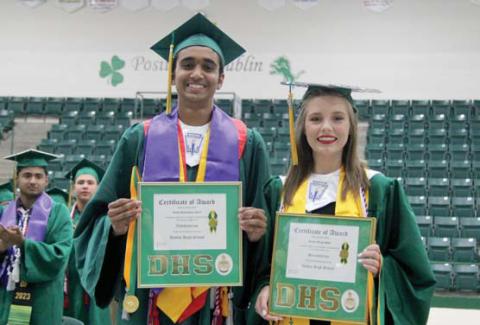Valedictorian Ayush Patel and Salutatorian Trinity Haby were presented their awards as top two for the Class of 2023 at the academic awards assembly Tuesday, May 16. Wyndi Veigel | Citizen staff photo