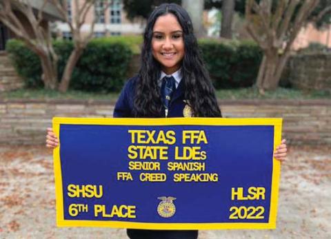 Dublin FFA member Vanessa Pantoja made it to the top 2% of competitors in the state as she took 6th place in the first ever Sr. Spanish Creed speaking event at Sam Houston State University in Huntsville on Saturday. Pantoja qualified for state competition after taking second place in the event at the Area IV Leadership Development Event contest in Abilene on Nov. 21. Submitted photo