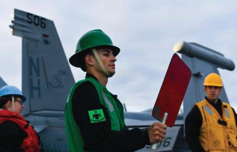 U.S. Navy Photo by Mass Communication Specialist 3rd Class Caleb M. Foote PACIFICOCEAN-U.S.NavyBoatswain’sMate2ndClass Camarillo Cash, from Stephenville, signals the Arleigh Burke-class guided-missile destroyer USS Daniel Inouye (DDG 118) aboard the Nimitz-class aircraft carrier USS Theodore Roosevelt (CVN 71) during a fueling-at-sea, Jan. 19, 2024. Theodore Roosevelt, flagship of Carrier Strike Group Nine, is underway conducting routine operations in the U.S. 3rd Fleet area of operations. An integral part 