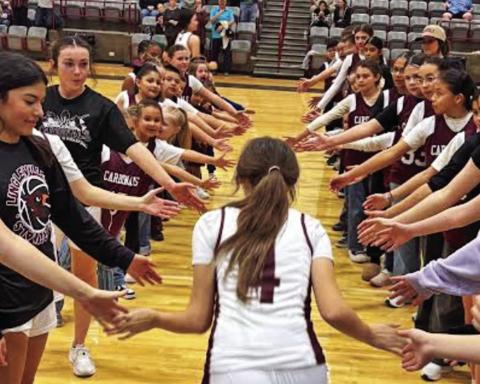 Kids joined Lingleville Lady Cardinals on the court for Youth Night Friday, Feb. 6. | Submitted photo