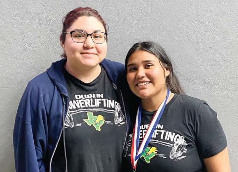 Dublin High School was well-represented at the state powerlifting competition on Thursday, May 16 as Carla Saucedo and Mariana Ortiz placed high. Ortiz (right) placed 5th in her weight class after lifting a total of 975 pounds while Saucedo (left) placed 7th in her weight class with a total lift of 795 pounds. | submitted photo