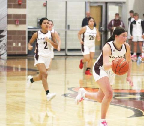 Lingleville Lady Cardinals move the ball up the court in the Jan. 3 home game. Paul Gaudette | Citizen staff photo