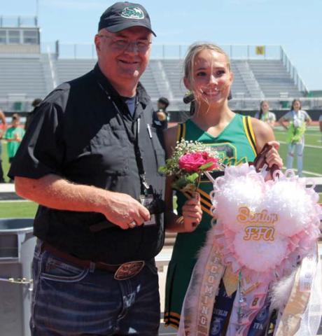 Dublin FFA Sweetheart Bailey Watson was named during the Sept. 20 pep rally on Cervetto Field. Advisor Darren Price announced the distinction. Paul Gaudette | Citizen staff photo