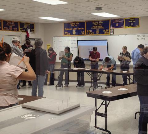 Wyndi Veigel-Gaudette | Citizen staff photo Senior FFA Member David Greene helps monitor a room competing in an entomology contest during Dublin FFA’s Career and Development Event Friday, Feb. 27.