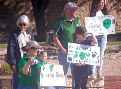 More than 30 Sound of Dublin fans gathered at the Dublin Corner Lot to send off the band as it headed to the Area B competition Saturday. Paul Gaudette | Citizen staff photo