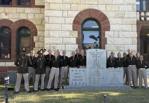 Tarleton ROTC participates in a Veterans Day Ceremony for Erath County Tuesday, Nov. 11. Right, Carol Coyer receives a Quilt of Valor at the Cross Timbers Republican Women’s Club at a Veterans Day lunch sponsored by White Horse Academy. For more photos see The Dublin Citizens’ Facebook page. Courtesy photo