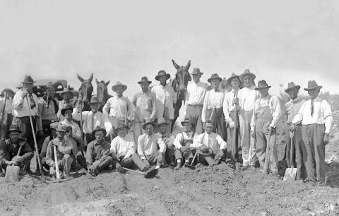 Men of Erath County were asked to help with maintaining the county roads one day a year. They would bring tools they had at home to do the work. Courtesy photo