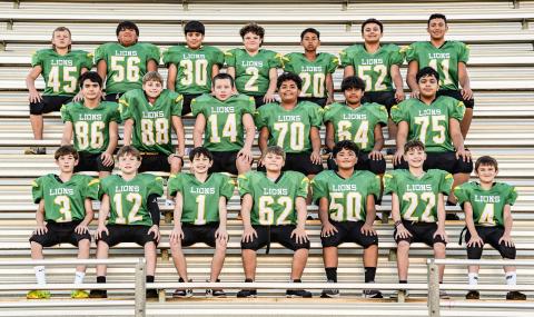 The 2025-26 7th Grade Dublin Lions football team was: Colt Splawn, Andrew Geffre, Santiago Deleon, Mason Joslin, Ezequiel Garcia, Omar Valencia, Tomas Arenas, Max Mata, Carter McNeal, Layton Ray, Gio Cerda, Gerardo Macias, Fabian Cortes, Carter Criswell, Xannon Biggs, Aiken Mori, Luke Thompson, Cason Guffie, Joseph Mann and Easton Veach. (Not pictured: Ezven Martinez) | Submitted photo