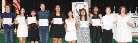 Eleven Dublin High School students were inducted into the National Honor Society Thursday, May 1 in the secondary school cafeteria. Among those inducted were: Jace Mendez, Kimberly Sevilla, Isabella Reyes Cisneros, Miguel Corrales, Yaritza Ortega, Karen Ortiz, Yareli Ortega, Jasmine Garcia, Paul Adams and Addison Ivie. Paul Gaudette | Citizen staff photo