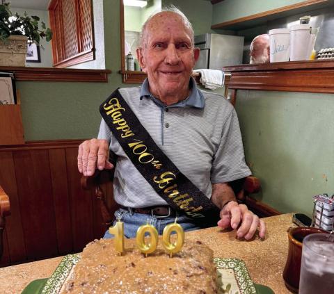 Pee Wee, also known as Granville N. Young, celebrates his 100th birthday at Peacock’s. He was born June 20, 1926. Submitted photo